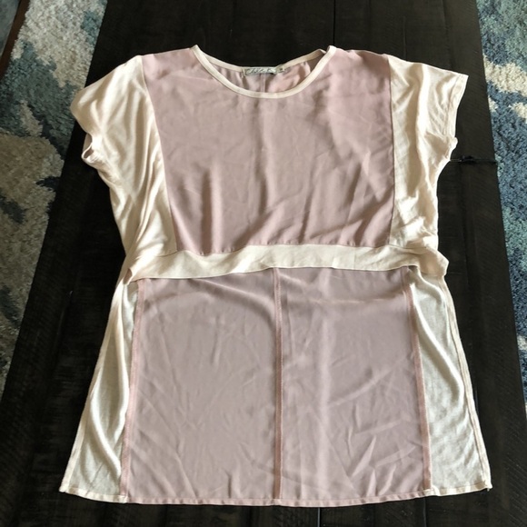 NEW Chloe K Unique Shear Pale Pink Tunic Top Cropped Front Mixed Media Size M - Picture 10 of 15